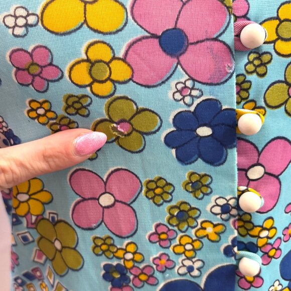 Vintage flower power blue floral button down shirt/cardigan - fits like a medium - Picture 6 of 9